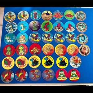 Vintage 90s retro Dinosaur Pogs Set| Jurassic Park